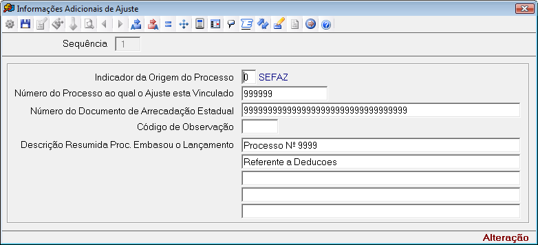 observação do Item 5.1.1. do Ato COTEPE/ICMS nº 09, de 18 de abril de 2008 (tabela genérica). Valor: Informar o valor correspondente ao ajuste.