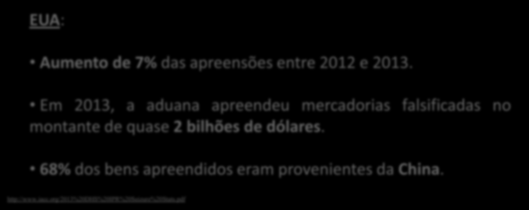 EUA: A Pirataria em Números Aumento de 7% das apreensões entre 2012 e 2013.