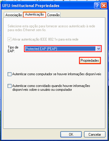 12 Na aba Autenticação selecione Tipo de EAP: