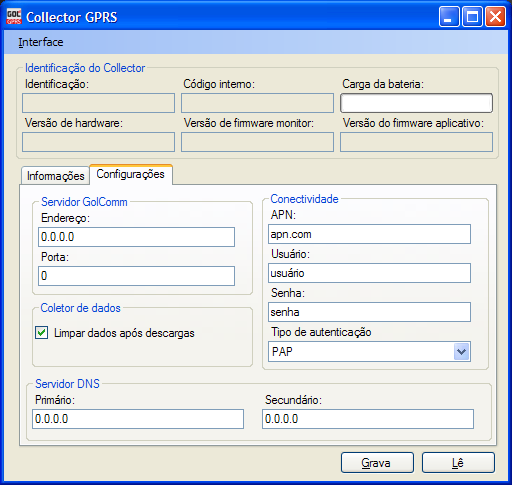 Collector GPRS Manual do Usuário Operação do Equipamento Descarga de dados do Collector GPRS O Collector GPRS utiliza o sistema de monitoramento GOL para efetuar transferência de dados entre o