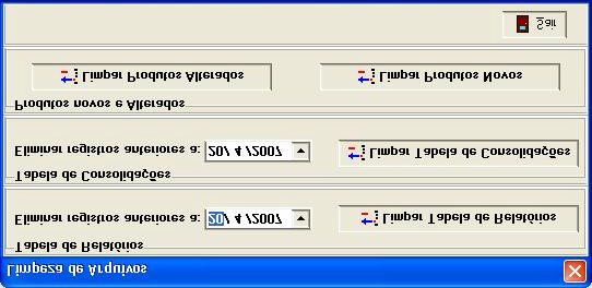 7.3 Limpar tabelas 1. Selecione o menu de Opções 2. Clique na opção denominada: LIMPAR TABELAS Limpar Tabelas A rotina de limpeza de tabelas tem dois propósitos.