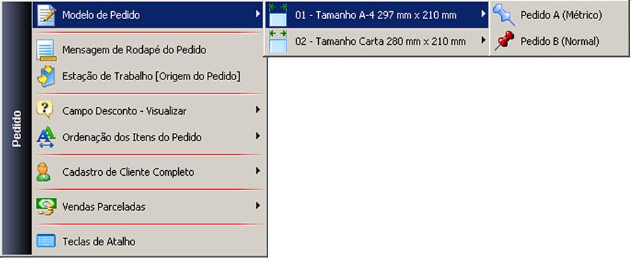 3 01 MODELO DO PEDIDO: Aqui você poderá selecionar os tipos de formulários e seus tamanhos.