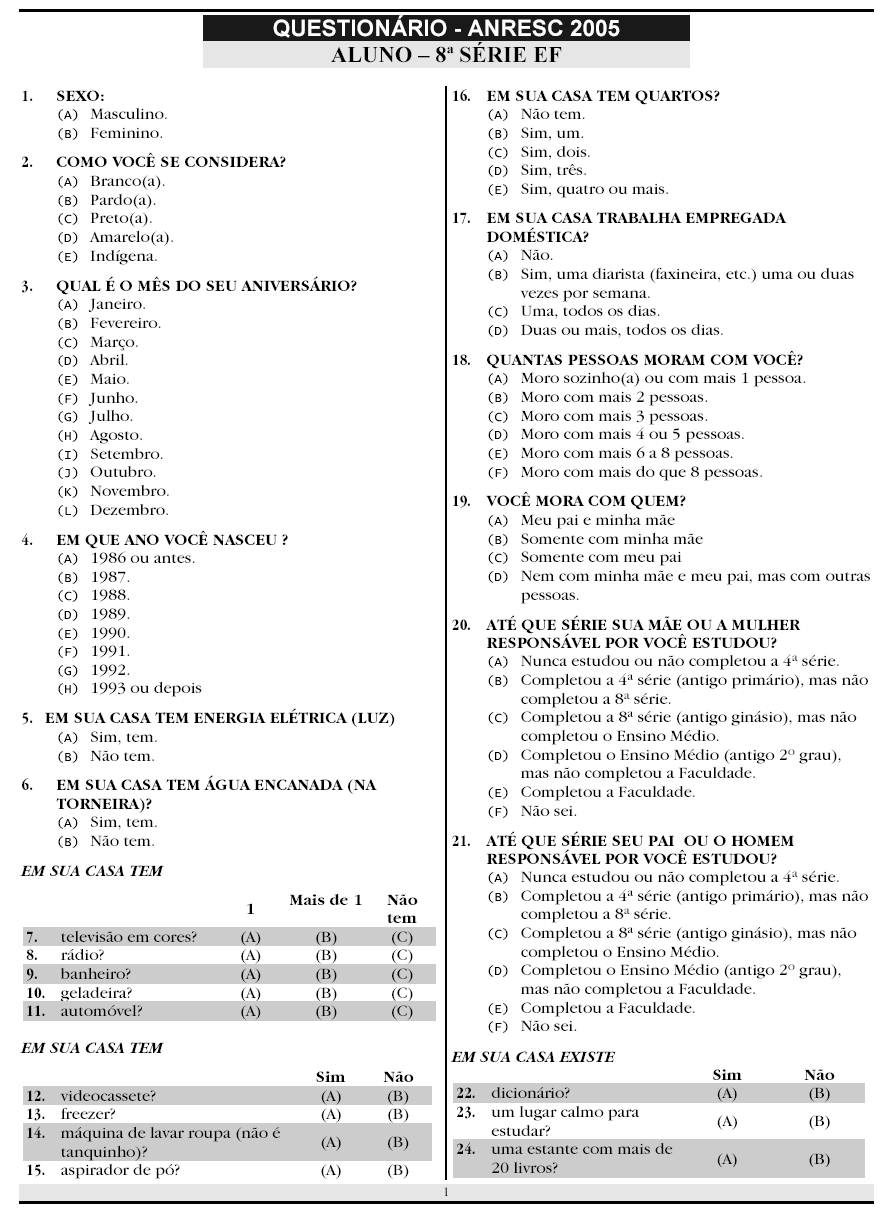 ANEXO B QUESTIONÁRIO SOCIOECONÔMICO