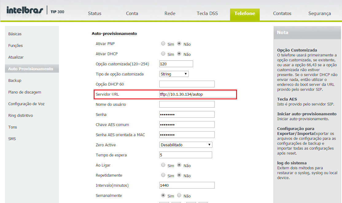 1.2 Arquivos de configuração Para fazer o auto provisionamento nos telefones TIP200 e TIP300 é necessário criar os arquivos de configuração acrescentando os parâmetros desejados.