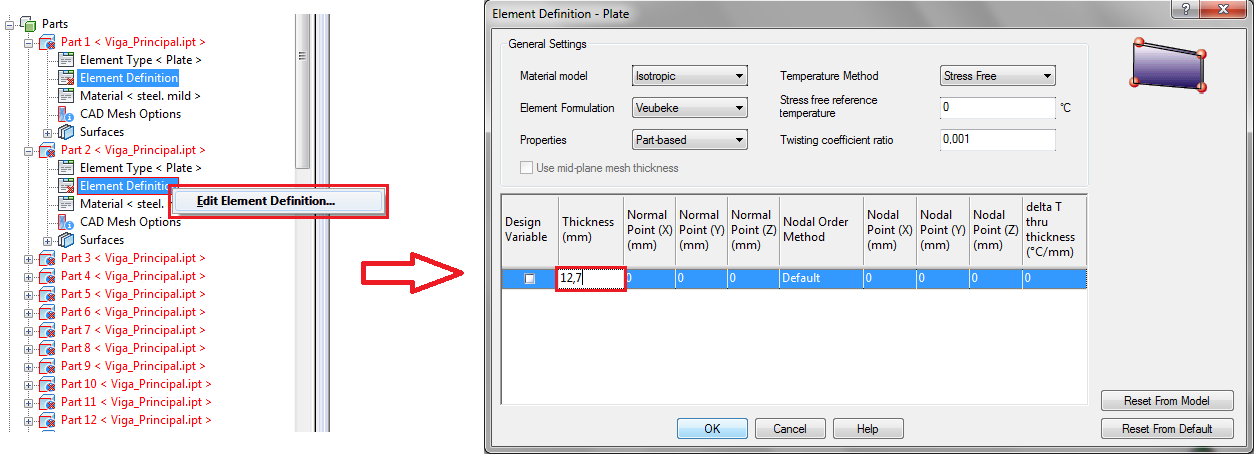 - Na aba Mesh, Selecionar o comando 3D Mesh Settings. Na caixa de diálogo que abrirá na tela, selecionar a opção Plate/Shell e selecionar Options.