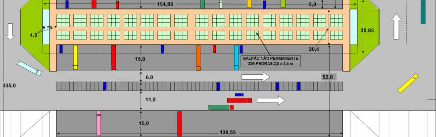 1.1 reservar a área central do edifício para ser ocupada pelos boxes de comercialização