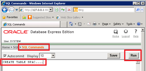 ORACLE 10g Express 1) Acesse a página do gerenciador ORACLE.