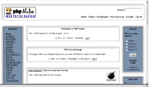 3.3 PHP-Nuke O PHP Nuke é um CMS (Content Management System) desenvolvido 100% utilizando-se a linguagem de programação PHP.