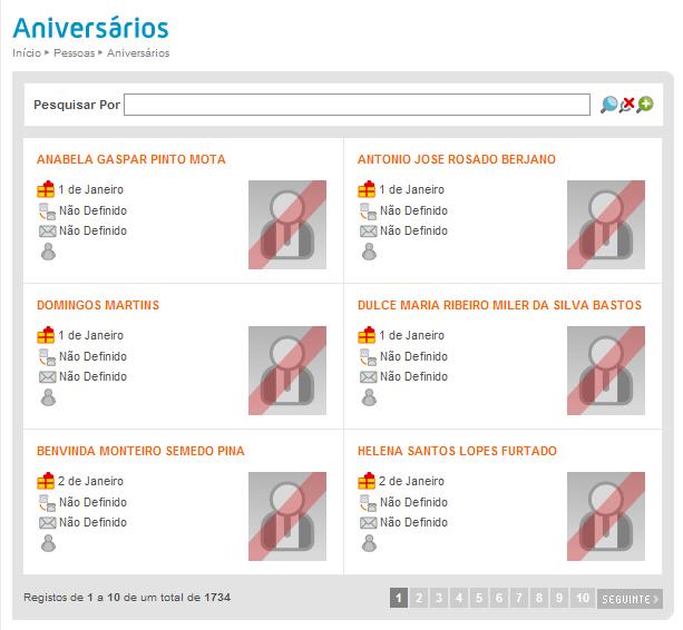 3.2 Aniversários Nesta página é possível visualizar as datas de Aniversário de todas as Pessoas associadas à Intranet.