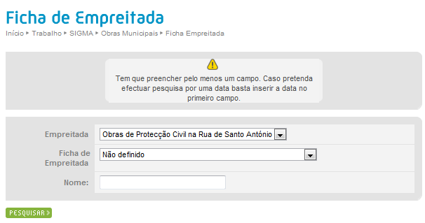 Nesta página é possível visualizar os dados referentes a: obra, número, número do plano, ano do plano, tipo, nome, data de consignação, Prazo, Data de Conclusão, responsável,