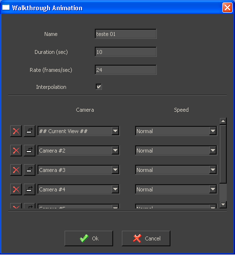 3 Coloque o um nome em NAME>DURATION>RATE>INTERPOLATION (habilitado se quiser usar o grupo de câmeras para vídeo)>speed (escolha a velocidade).