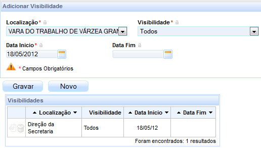 Um detalhe que vale a pena ser observado, diz respeito ao cadastro de Servidor. Muitas vezes o sistema poderá retornar uma mensagem ao usuário dizendo Usuário sem visibilidade.