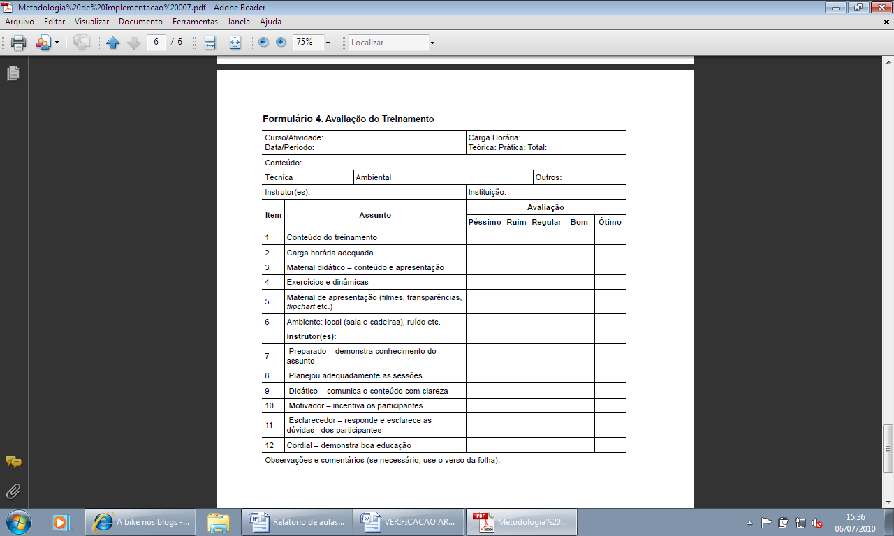 Formulário 3. Avaliação do Treinamento 6.1.