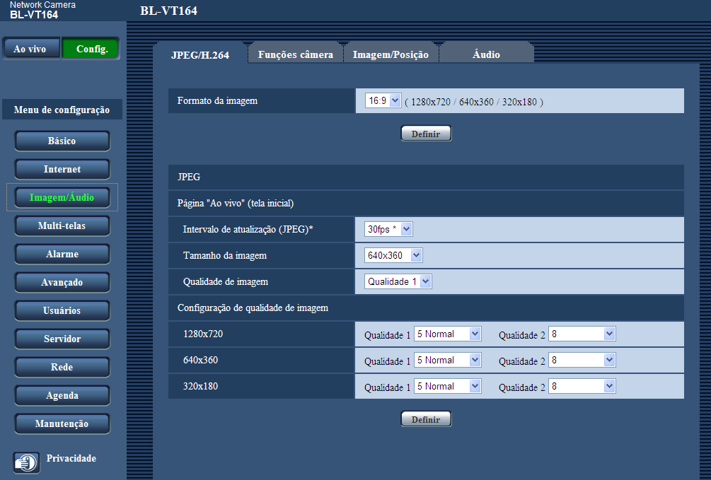 6 Exibição do menu de configuração a partir de um PC 6.3 Sobre a janela do menu de configuração A B O C D E F G H I J K L M P N Botão [Config.] Exibe a página Config.