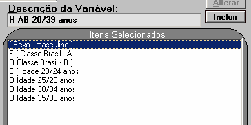 1º Passo Escolher os itens que fazem parte da variável na caixa de elementos (módulos assuntos e elementos) e deixar na caixa itens selecionados. 2º Passo dar a condição para a variável: se E ou OU.