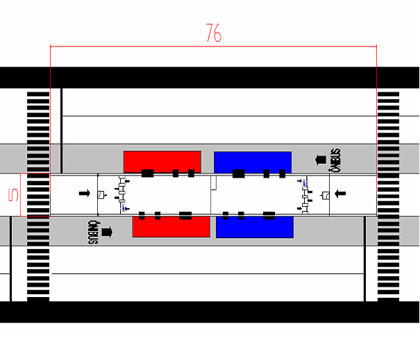 Figura 26: Estação Tipo I: vista superior c) Plataforma: o espaço destinado ao embarque e desembarque deve ter extensão de 40 metros, o suficiente para acomodar com segurança, dois veículos de 18