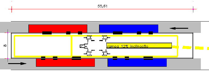 Figura 33: Estação Rodoviária (proposta preliminar) vista da conexão entre a estação e o túnel A Figura 34 apresenta o detalhe da rampa de acesso para a solução preliminar proposta para esta estação