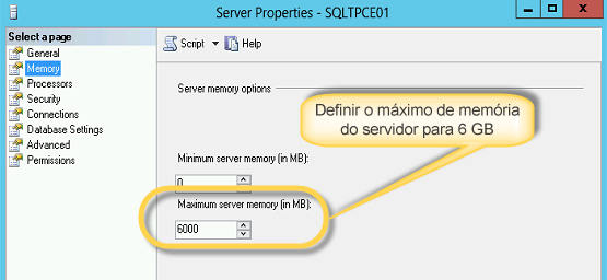 Capítulo 4: Implementação da Solução Definir a memória máxima de servidor Para definir a memória máxima de servidor: 1.