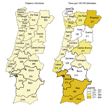 registaram o maior número de utentes em tratamento no ano de 2004; tendo os Distritos de Faro, Beja, Setúbal e Bragança, registado as mais elevadas taxas de utentes em tratamento por número de