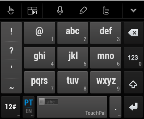 Toque numa tecla repetidamente até aparecer a letra ou símbolo desejado. Teclado numérico de 12 teclas Activar e utilizar o TouchPal Curve: 1.