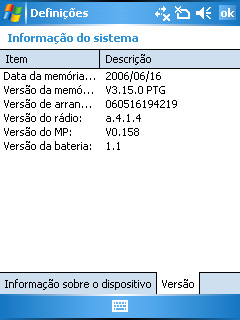 Informação do sistema A opção Informação do sistema contém informação importante acerca do dispositivo incluindo as suas definições actuais e a versão. Para aceder à janela Informação do sistema: 1.