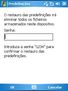 Reposição das predefinições de fábrica Esta opção permite-lhe restaurar as predefinições de fábrica. Para restaurar as predefinições: 1. Prima Iniciar > Programas > Predefinições. 2.