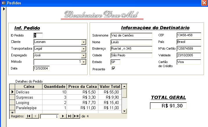 Para que ele exiba uma soma do total do pedido, devemos inserir uma caixa de texto no rodapé do subformulário.