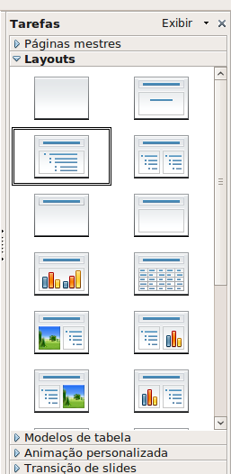 1. Na exibição Normal, selecione o slide ao qual deseja aplicar um novo layout. 2. No painel Tarefas, clique no layout que deseja usar. Para adicionar um slide 1.