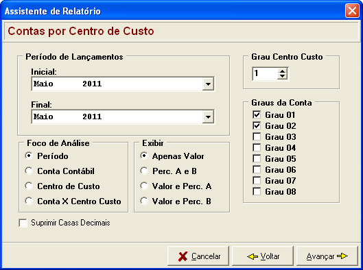 custos vinculados. É importante salientar que ao selecionar essa opção o sistema automaticamente desmarca a opção Calcular valores em níveis superiores.