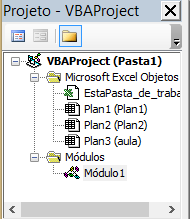 Visão Geral do VBA Ainda na janela Projeto VBAProject