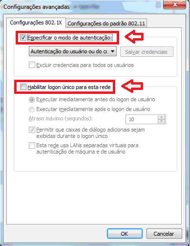 - Desabilitar Habilitar logon único para esta rede 14º Passo - Na aba