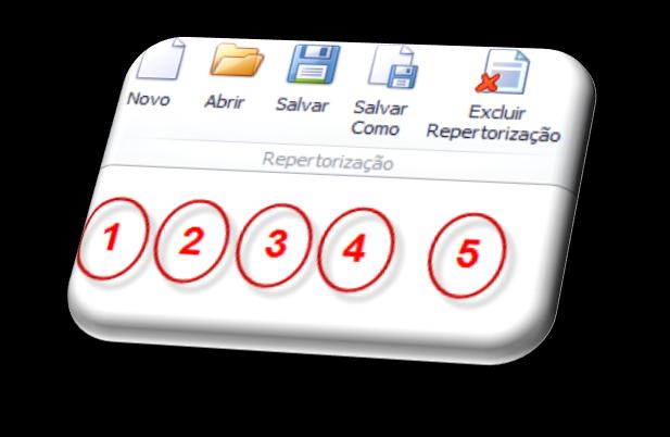 III SALVAMENTO DAS REPERTORIZAÇÕES COMANDOS DE ACESSO VIA MENU: 1 NOVA REPERTORIZAÇÃO (NOVO CAMPO DE TRABALHO) 2 ABRIR UMA REPERTORIZAÇÃO (PREVIAMENTE SALVA) 1 Selecionar Paciente ou repertorização
