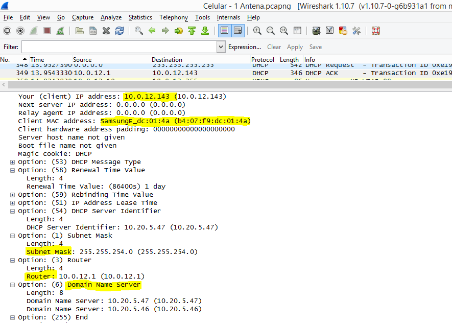 23 Figura 8 - DHCP respondendo a solicitação para o dispositivo móvel.