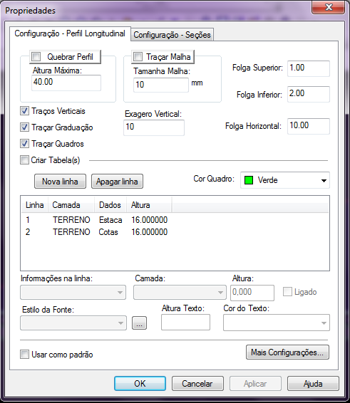 Desenho da poligonal 75 14.1. Editando um Perfil Após a criação dos perfis longitudinais e transversais é possível editá-lo acessando o comando encontrado em Configurar e então Propriedades.