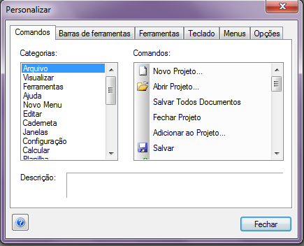 Cálculo da poligonal 7 2. Personalizando a área de trabalho Você poderá configurar o seu ambiente de trabalho de acordo com suas necessidades.