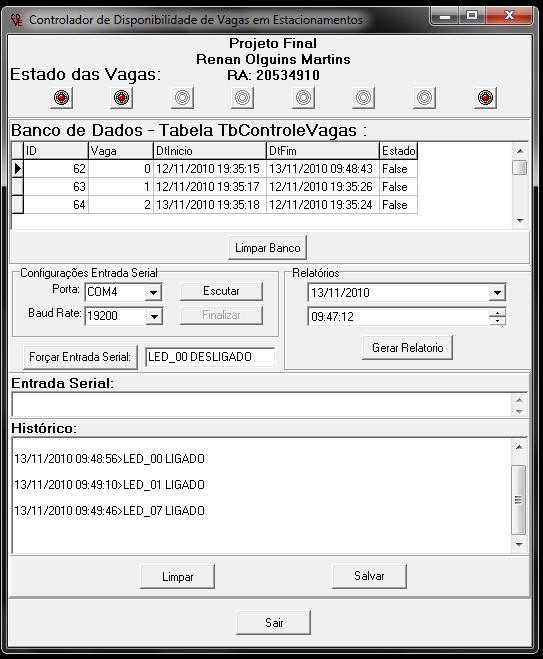 Figura 4.13 Dados enviados do protótipo para a porta serial.