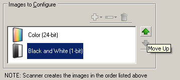 7. Por padrão, o scanner produzirá a primeira imagem listada (em preto-e-branco, neste exemplo) e a enviará ao aplicativo de digitalização; em seguida, fará o mesmo com a segunda imagem listada (em