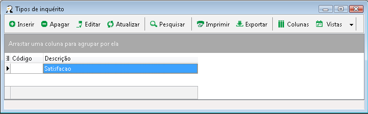 122 6.8. Configuração de inquéritos 6.8.1. Estado dos Questionários Para aceder a esta janela deve abrir o menu Tabelas... Config. Inquéritos... Estado dos inquéritos.