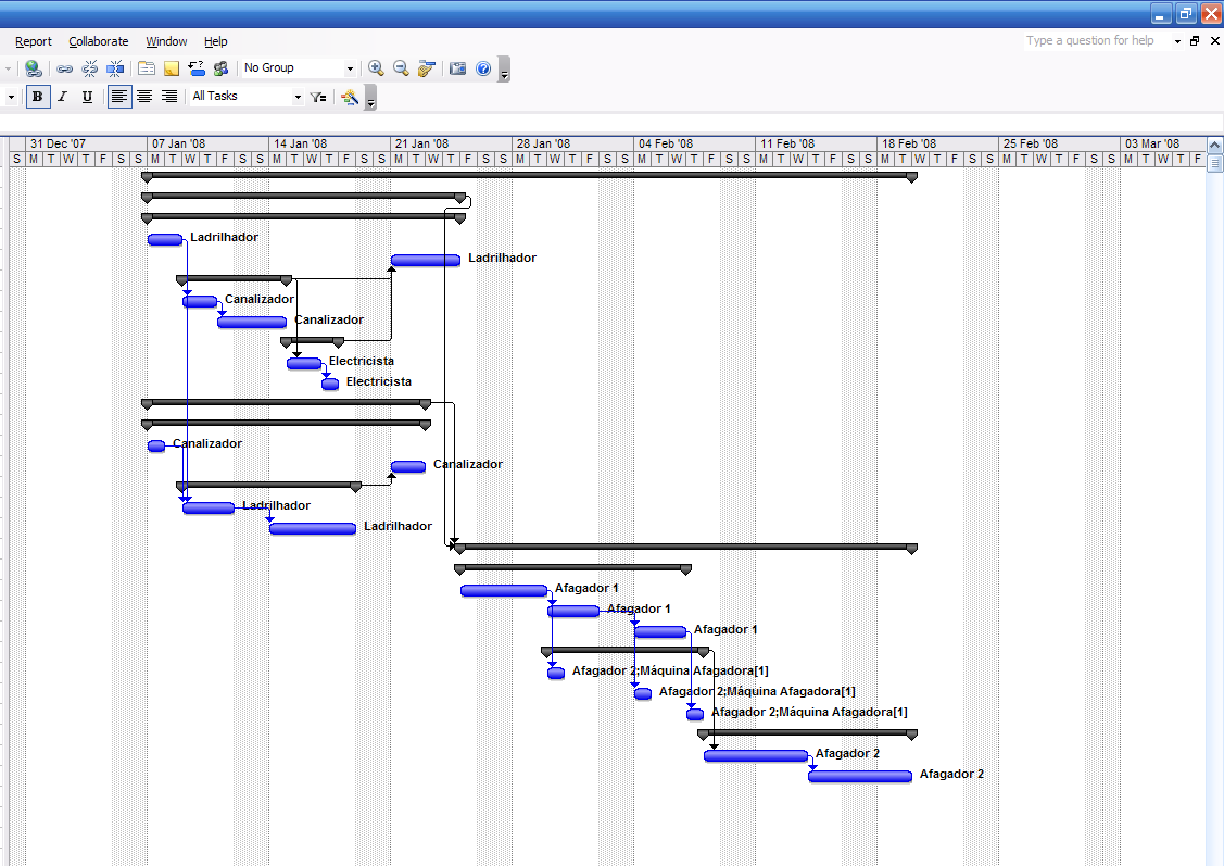 Manual de Microsoft Project Introdução ao Microsoft Project Figura 3 Visualização do Mapa de Gantt no Microsoft Project FASES DO PROJECTO A vida de um projecto compreende várias fases, a saber: