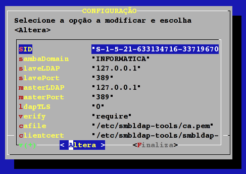 Figura 4.35: Configuração do Smbldap-tools O arquivo smbldap-tools.conf possui somente a primeira coluna deste menu.
