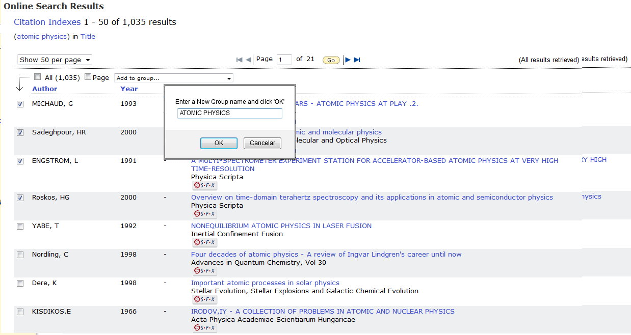 14 5.2 Criar grupo de registros (ADD TO GROUP): para criar um grupo de registros, selecionar os registros desejados clicando na caixa ao lado esquerdo do título do artigo, depois clicar em ADD TO