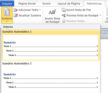 10 PROLINFO Programa de Línguas e Informática Criando o índice automático Uma vez que você tenha aplicado Estilos em todos os títulos e subtítulos do seu documento, resta fazer com que o Word