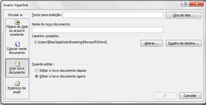 17 PROLINFO Programa de Línguas e Informática 17 Colocar neste documento A segunda funcionalidade do hiperlink é direcionar para uma parte do próprio documento que está sendo implementado no Word.