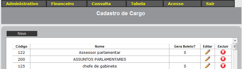 encontre na grade de opções a opção desejada para cadastro