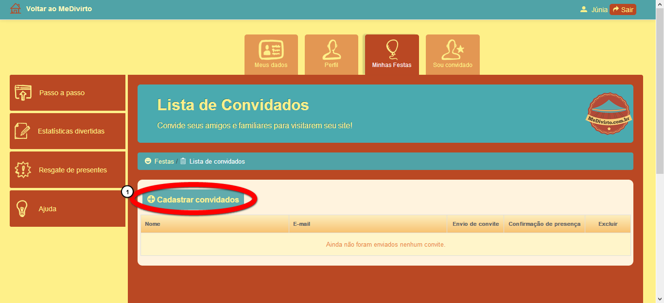 Se você não tiver cadastrado seus convidados, clique no botão cadastrar convidados (1).