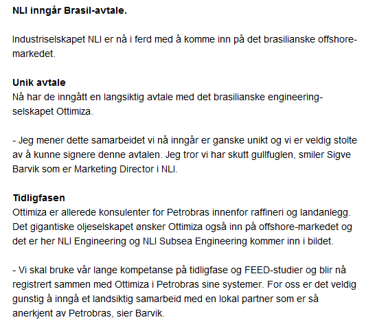 OTZ Engenharia (Ottimiza) ao grupo Norueguês (NLI)