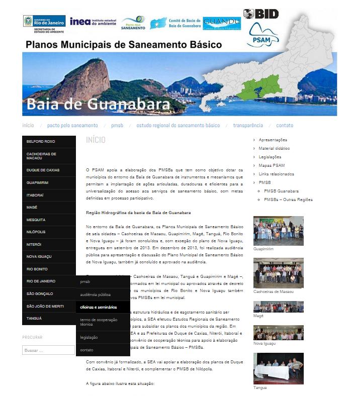Secretaria de Estado Programa de Saneamento Ambiental dos Municípios do Entorno da Baía de Guanabara Canal de comunicação do PSAM para a