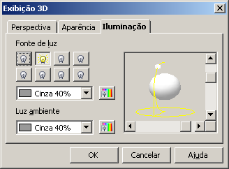 Na aba Série de dados defina a série dos dados e o intervalo definido. Depois clique em OK. Exibição 3D Este recurso permite formatar a visualização de um gráfico definido como em 3D.