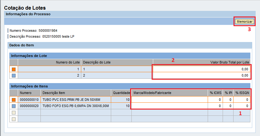 3.1 Registrar Propostas/Lances LP 3.1.3 Processar Cotação 3.1.3.4 Digitar Marca