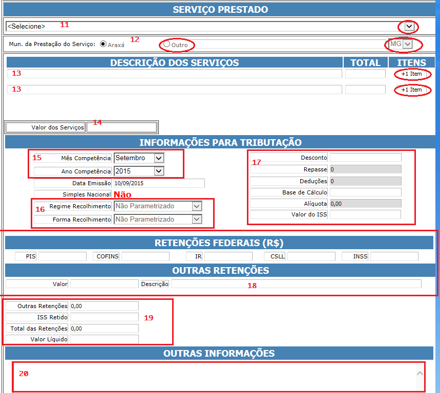 Ao clicar em Emitir a tela para